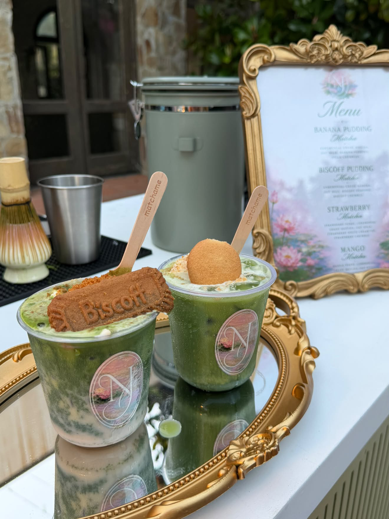 Biscoff & strawberry matcha